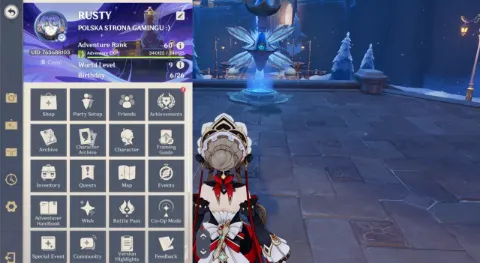 Menu Paimon w grze z pozycją Settings na dole listy