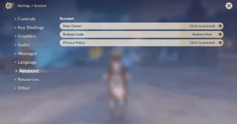 Zakładka Account z przyciskiem Redeem Now przy pozycji Redeem Code