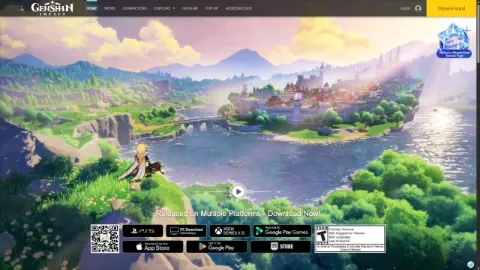 Strona główna Genshin Impact z zakładką Redeem Code w górnym menu