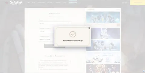 Potwierdzenie Redeemed successfully po wymianie kodu