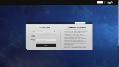 Formularz Redeem Code z polami serwera, nicku i kodu